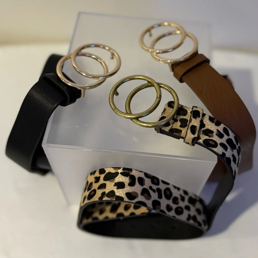 Stylish Women's Belt Set - Black, Brown, Leopard